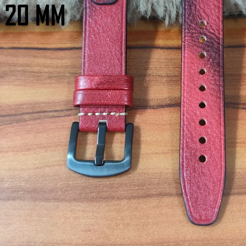20mm Red Watch Strap Genuen Leather Premium Quality